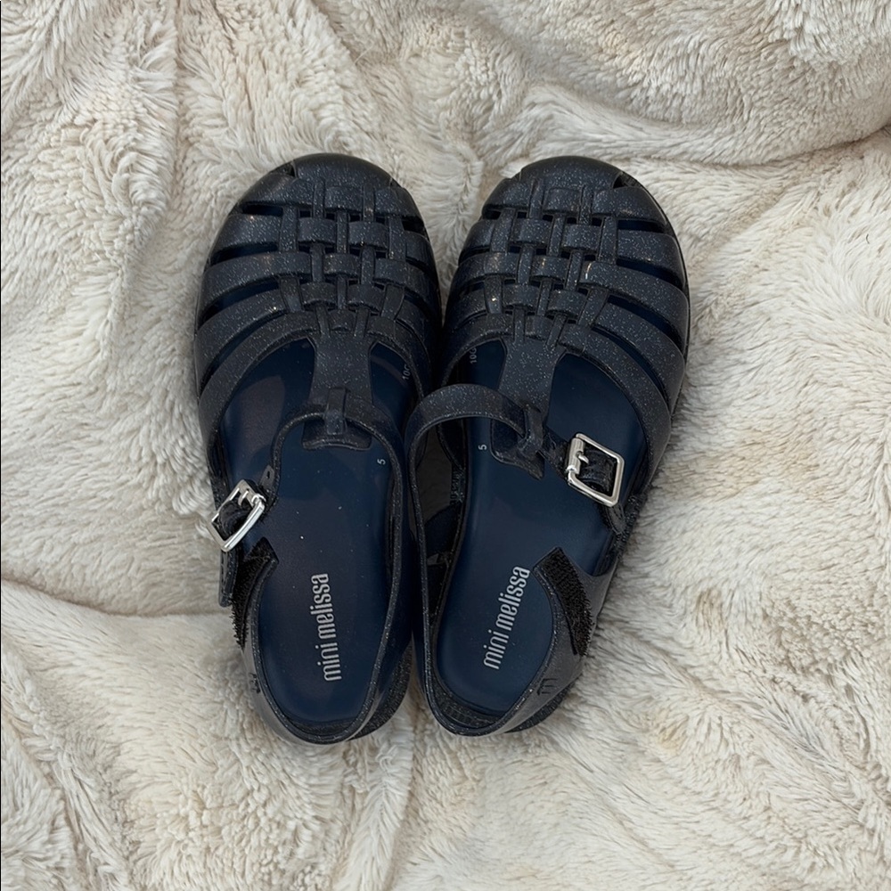Mini Melissa Black Sandals with Woven Design